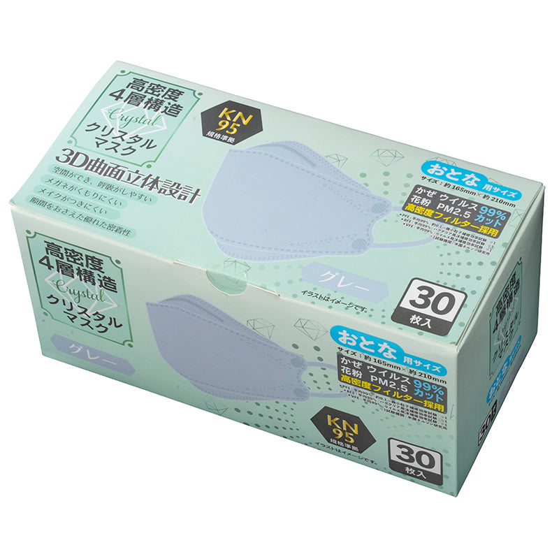 4層構造クリスタルマスク30枚入 ×【3個セット】 グレー Mサイズ ふつう