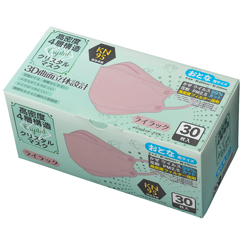 4層構造クリスタルマスク30枚入 ライラック Mサイズ × 【3個セット】 ふつう